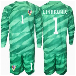 Fotbalové Dres Chorvatsko Dominik Livakovic #1 Brankářské Dětské Venkovní Oblečení ME 2024 Dlouhý Rukáv (+ trenýrky)